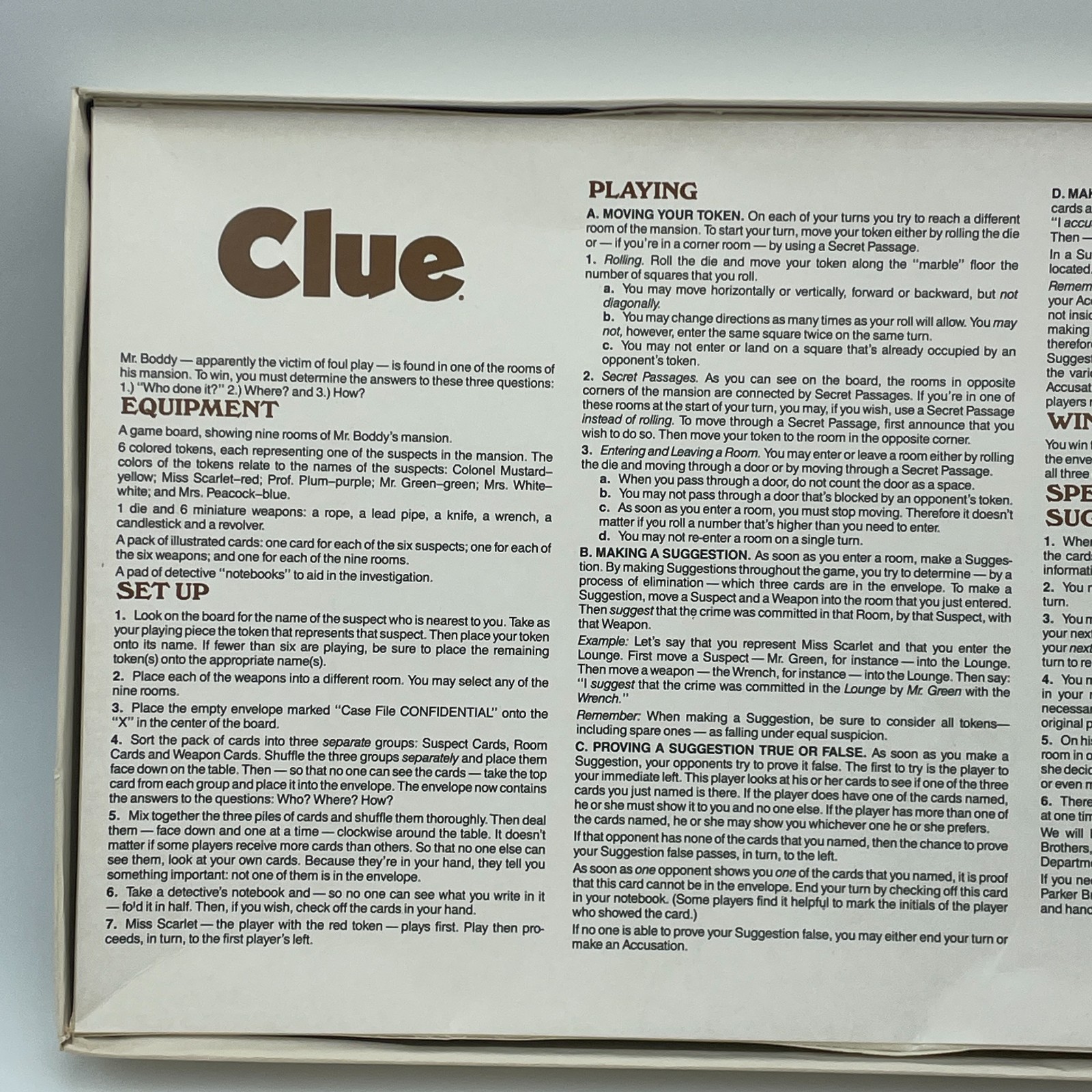 PARKER BROTHERS Clue Board Game Classic Detective Complete Vintage 1986 USA