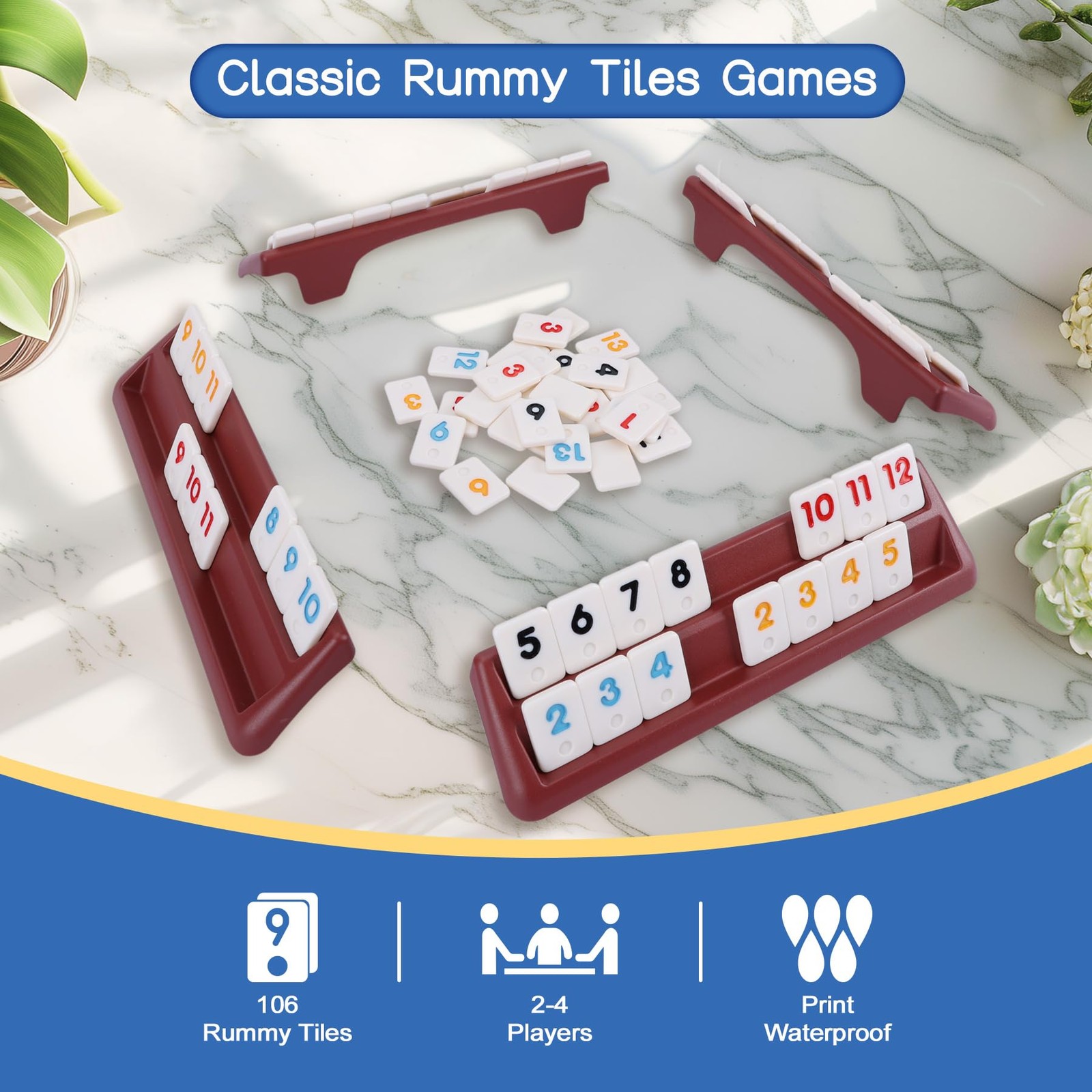 Offelec 106 Rummy Tiles Set with 4 Double Tile Travel, Mini Size Cube