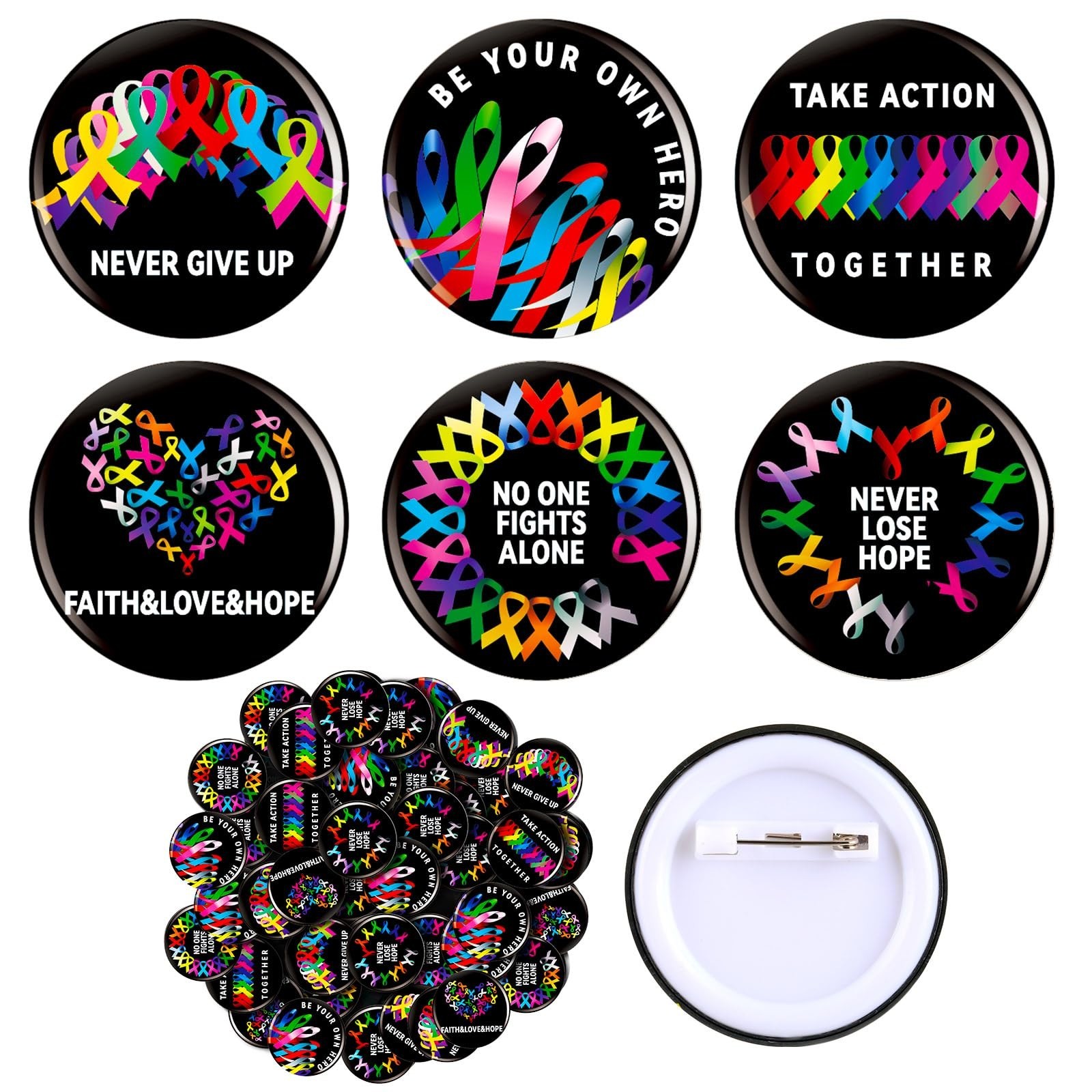 Kigeli 180 Pcs Cancer Awareness Buttons Pins Bulk Multi Color Cancer Awarenes…