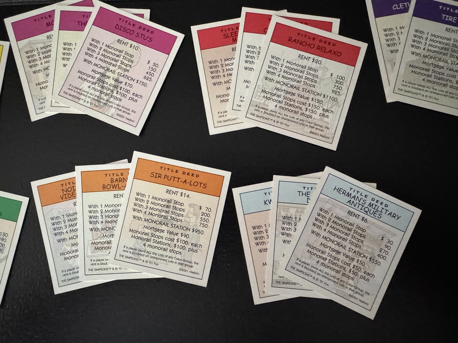 Monopoly The Simpsons 2001 28 Title Deed Replacement Game Cards
