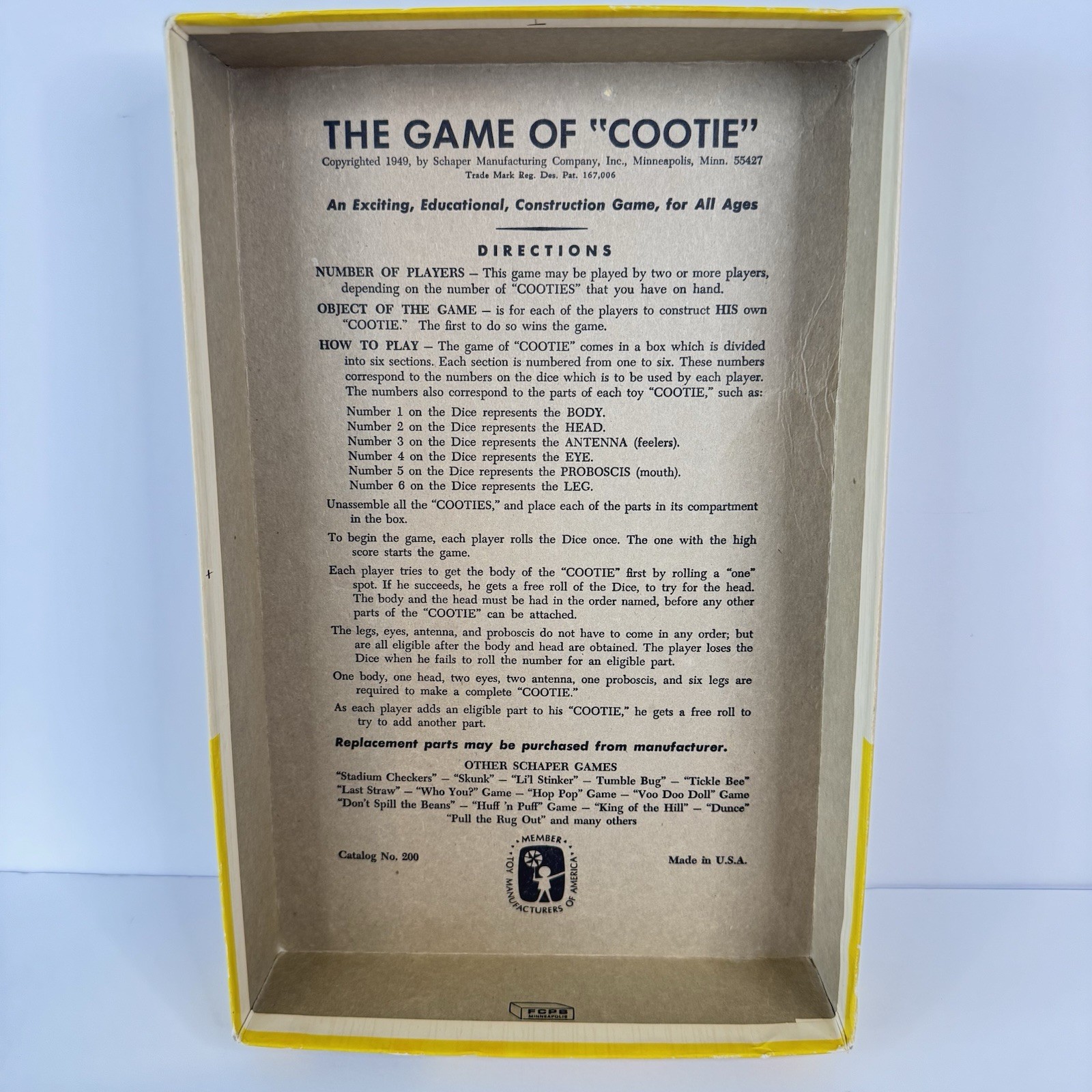 Vintage Cootie Game 1966 Schaper Manufacturing Complete, All Black Heads