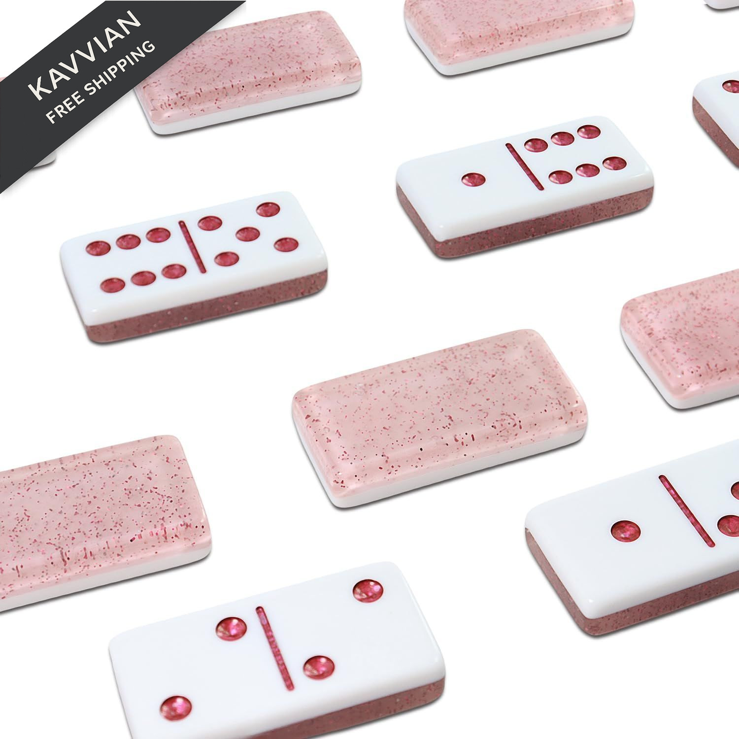 IDTQ Dominoes Set for Adults, Double 6 1.95 x 0.98 x 38 inches, Light Pink