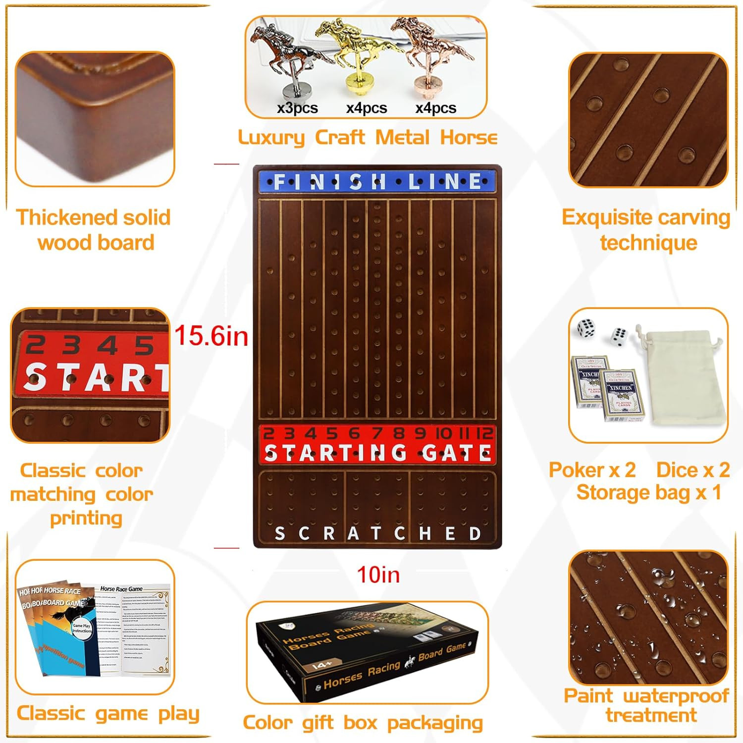 Metal Horse Race Board Game Racing Game Thickened Solid Wood