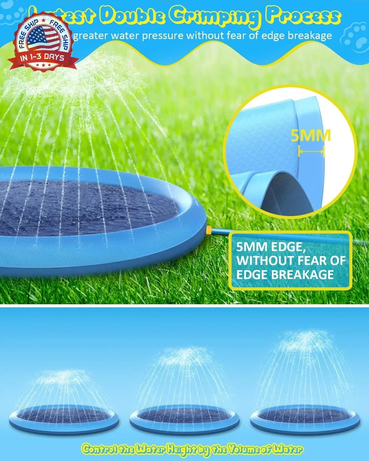 Raxurt Splash Pad, 87in Anti-Slip Splash Pad for Kids Dogs Thickened Durable Bat