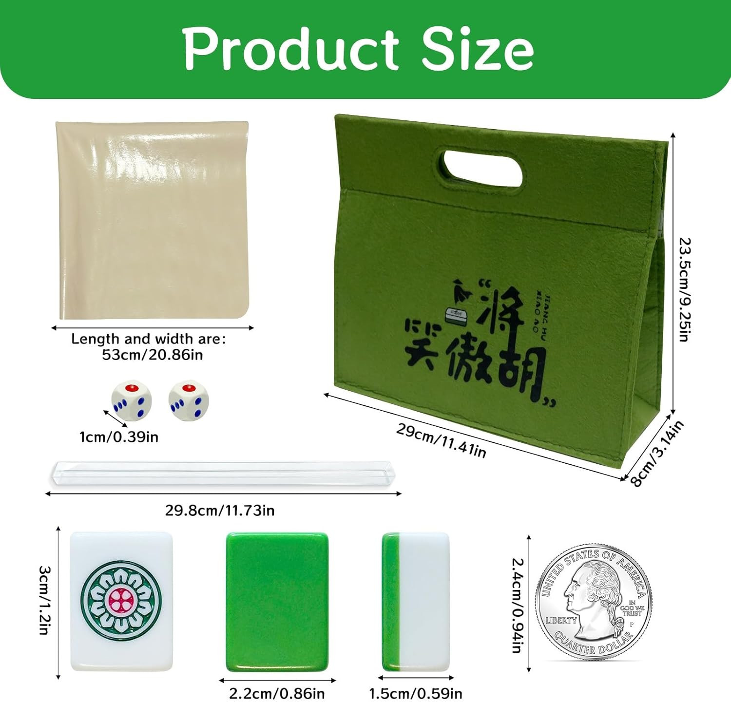 中式麻将 1.2-Inch Chinese Mahjong Game Set with 4 Racks for Family Night, 144Pcs Mel