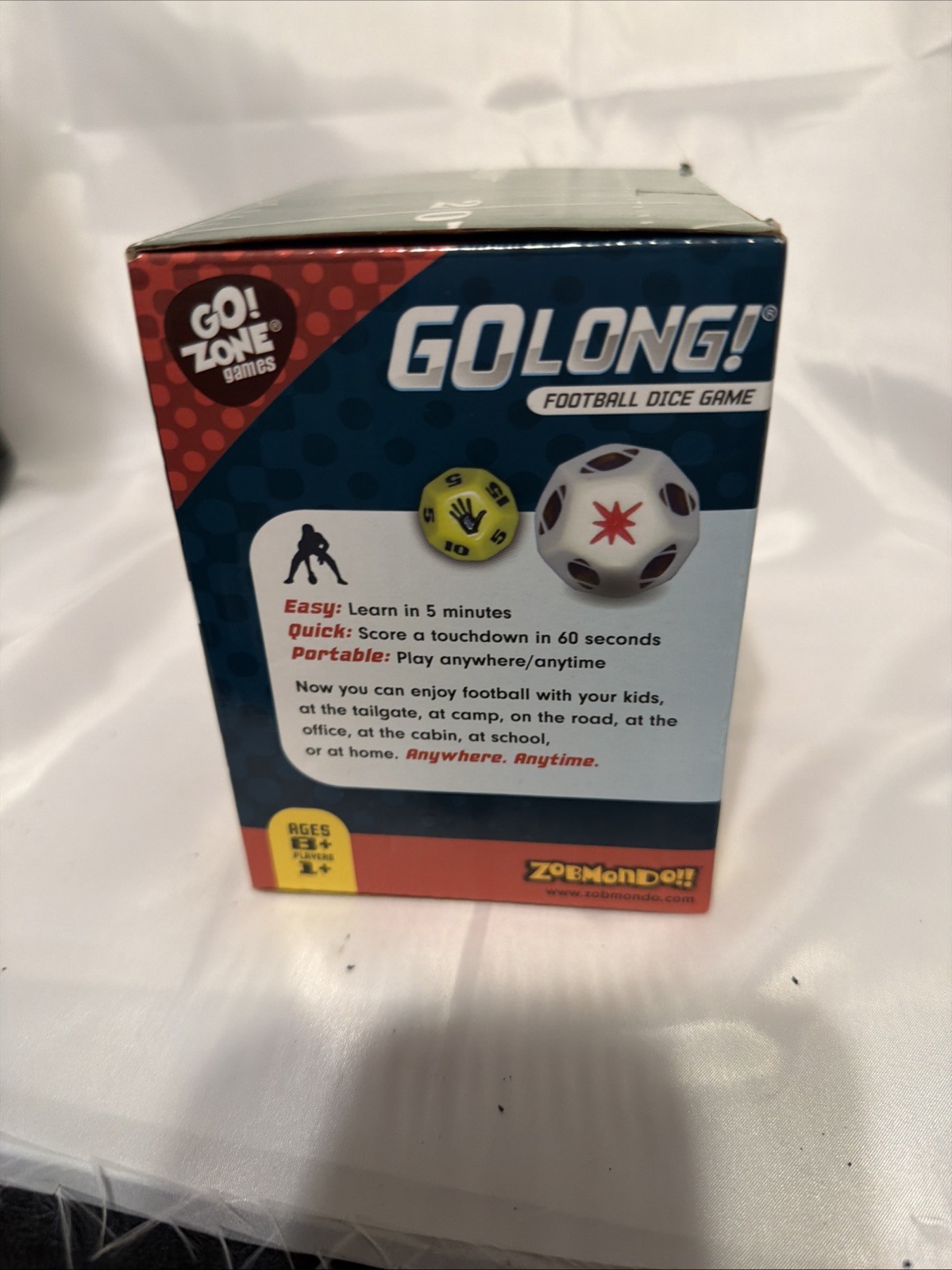 Go Long Football Dice Game Go! Zone Games Travel Ages 8+ New Never Used Zobmondo
