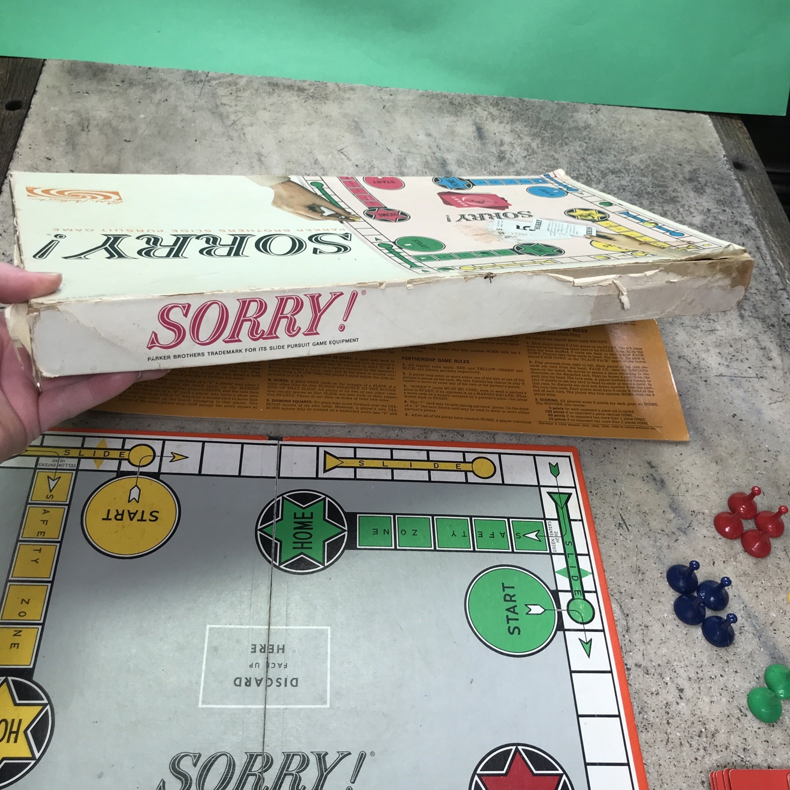 Vintage 1950s 60s SORRY Board Game Parker Brothers 100% Complete – Family Fun!