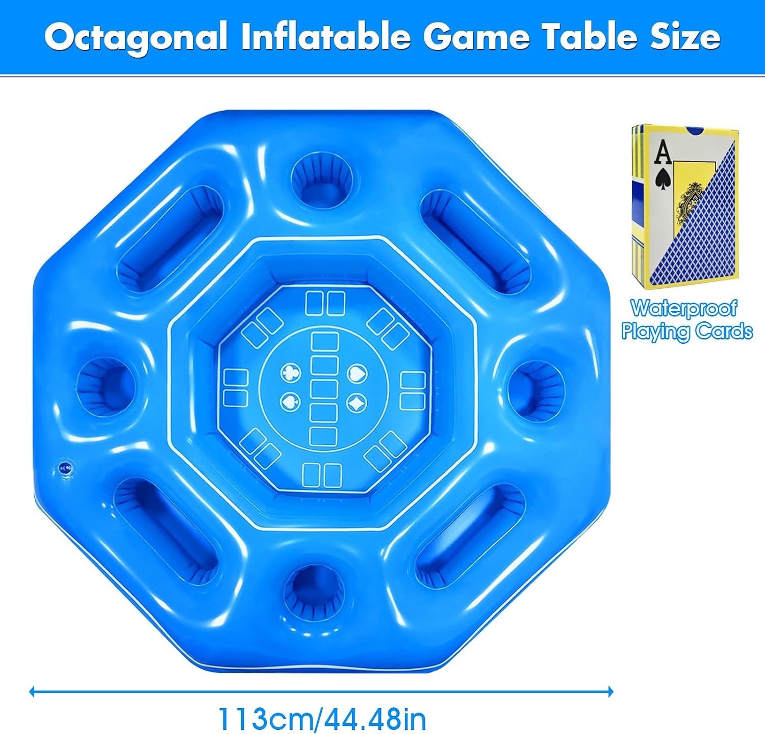 Lanathel Octagonal Inflatable Game Table with Waterproof Cards for Pool Parties