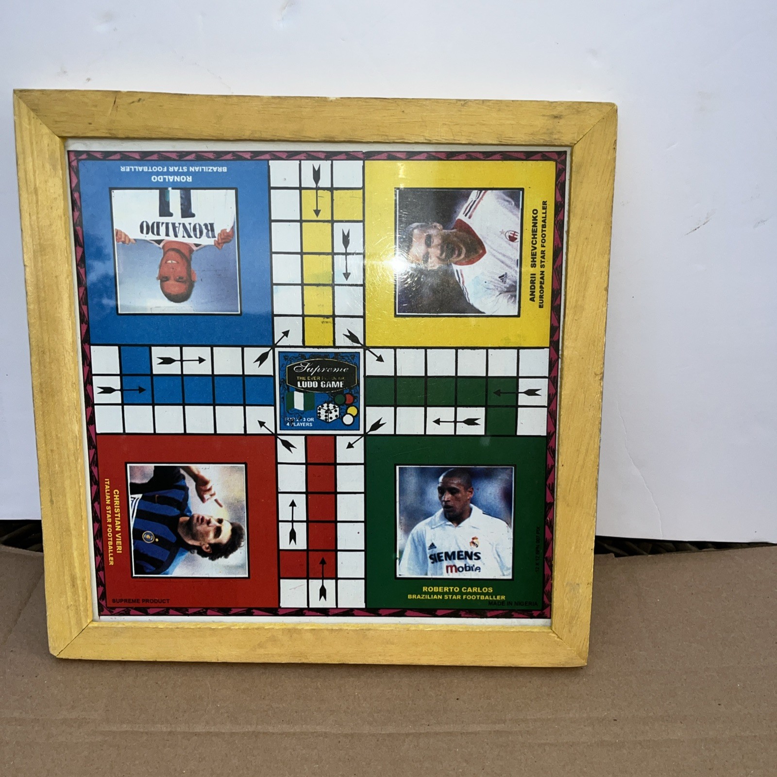 Framed Wooden Snakes Ladders Game Double Sided Soccer Stars BOARD Only 13 In Sq