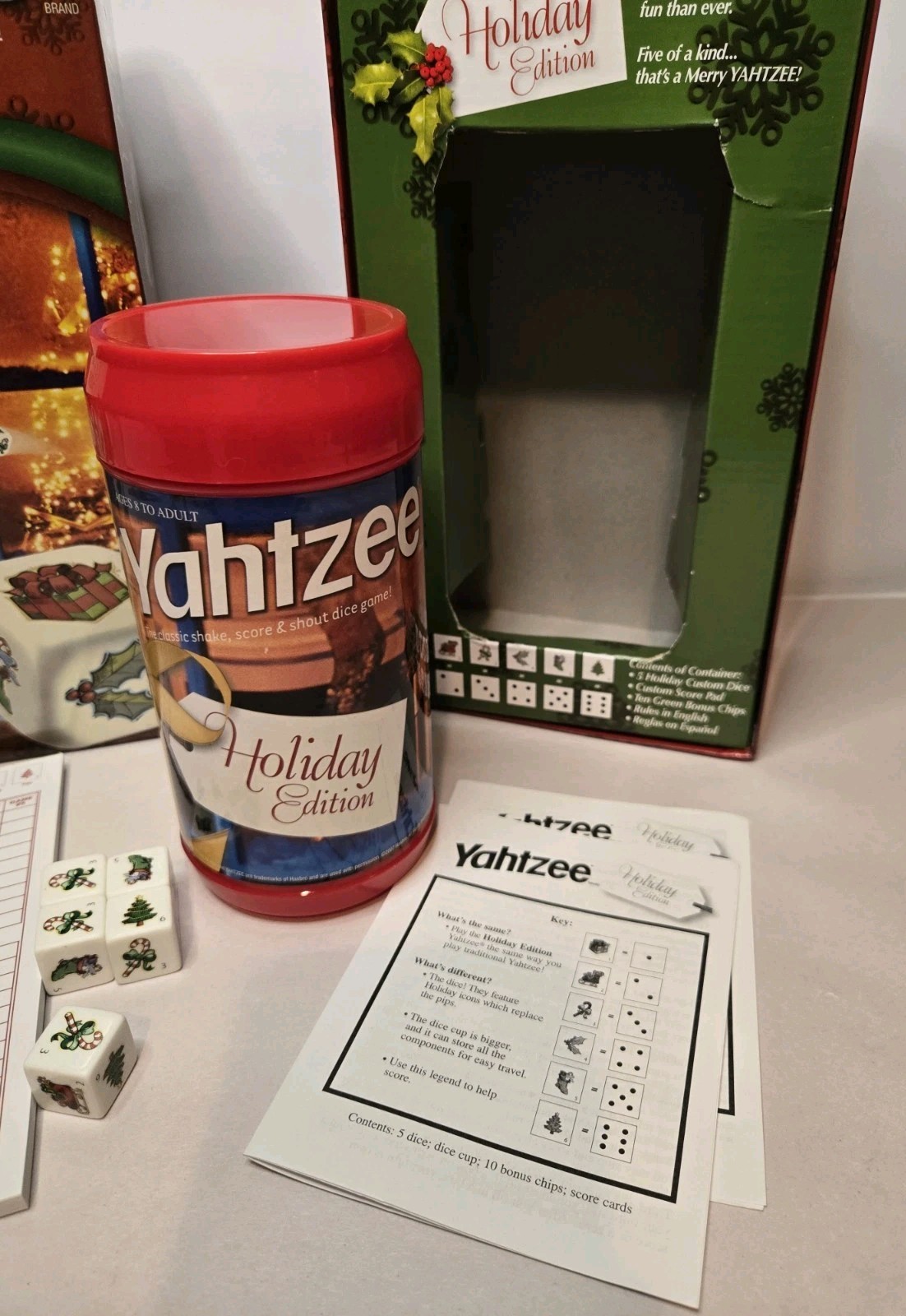 Yahtzee Holiday Edition Christmas Family Dice Game Hasbro-Missing Green Tokens