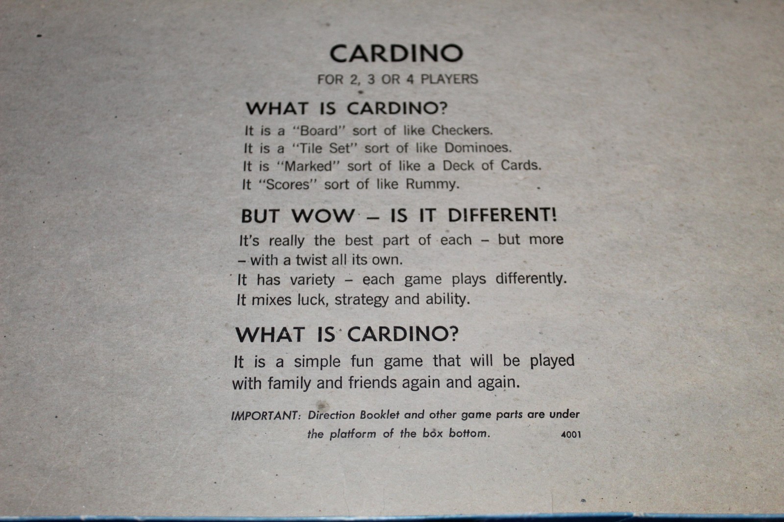 Vintage 1970 Milton Bradley CARDINO Exciting Card Tile Strategy Game! COMPLETE!