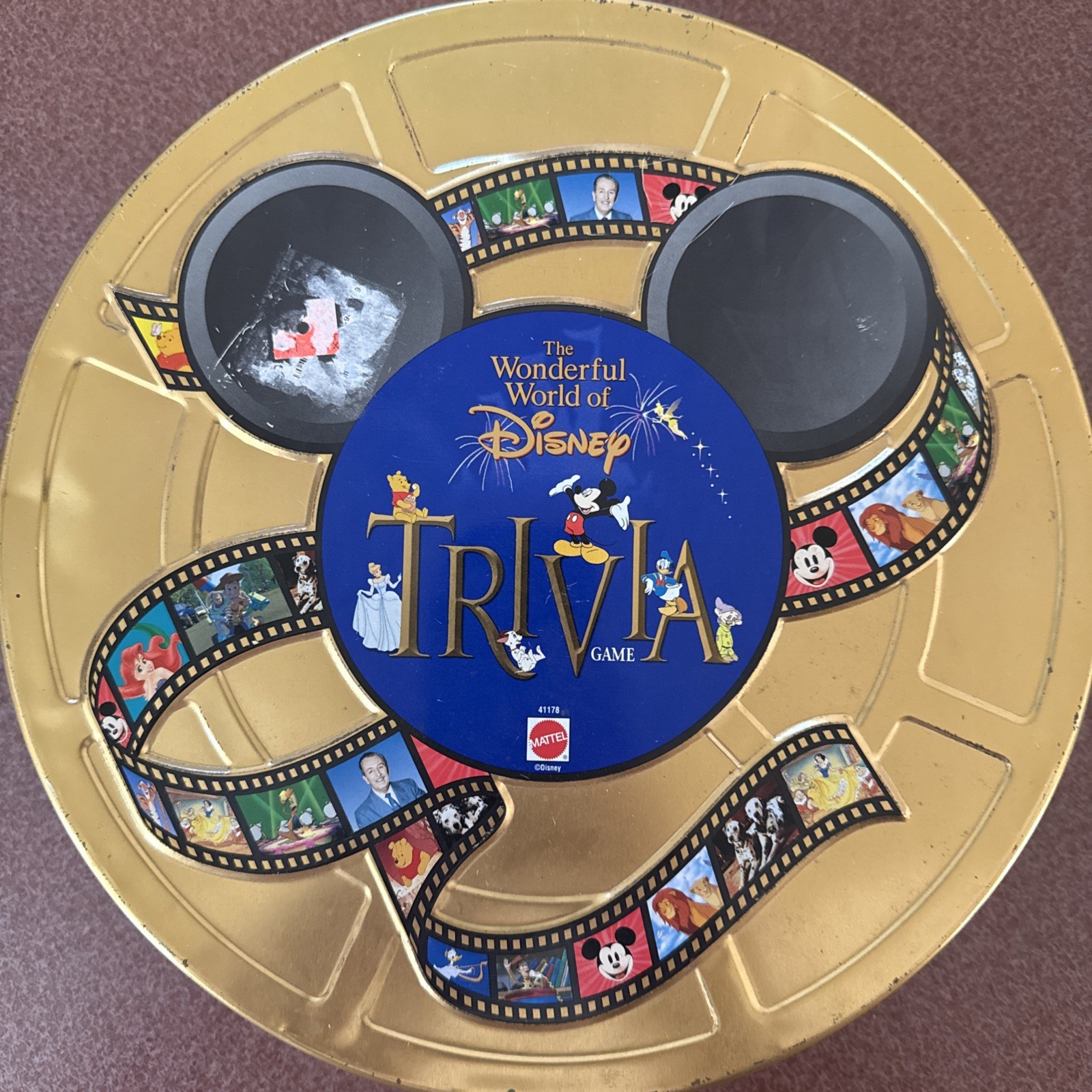 Mattel 1997 the Wonderful World of Disney Trivia Game Film Tin, used