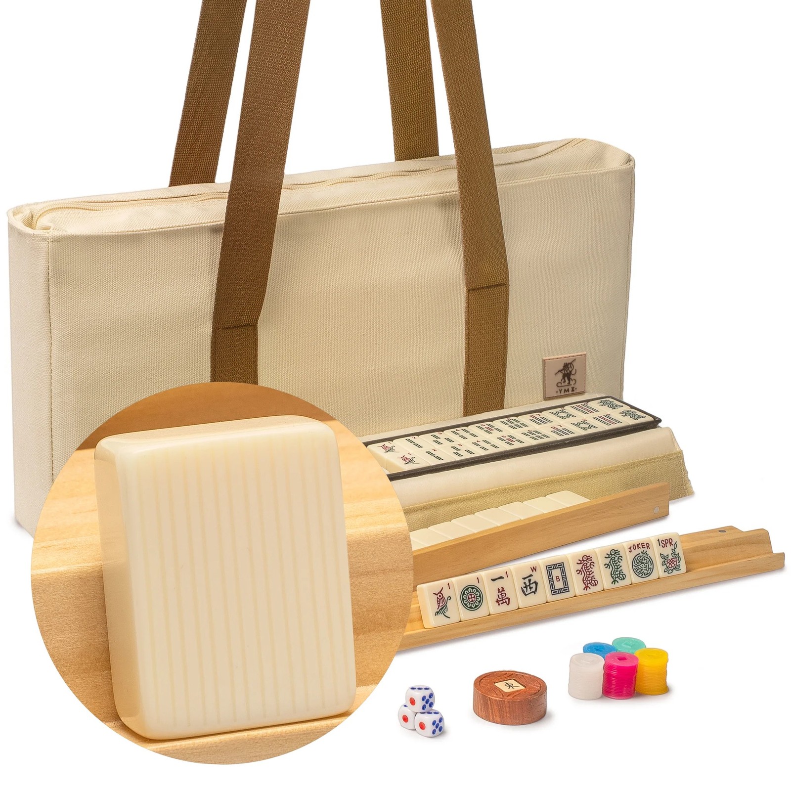 American Mahjong ”Ivory Stripes” 166-Tile Beige Soft Case FX-AM014-A New