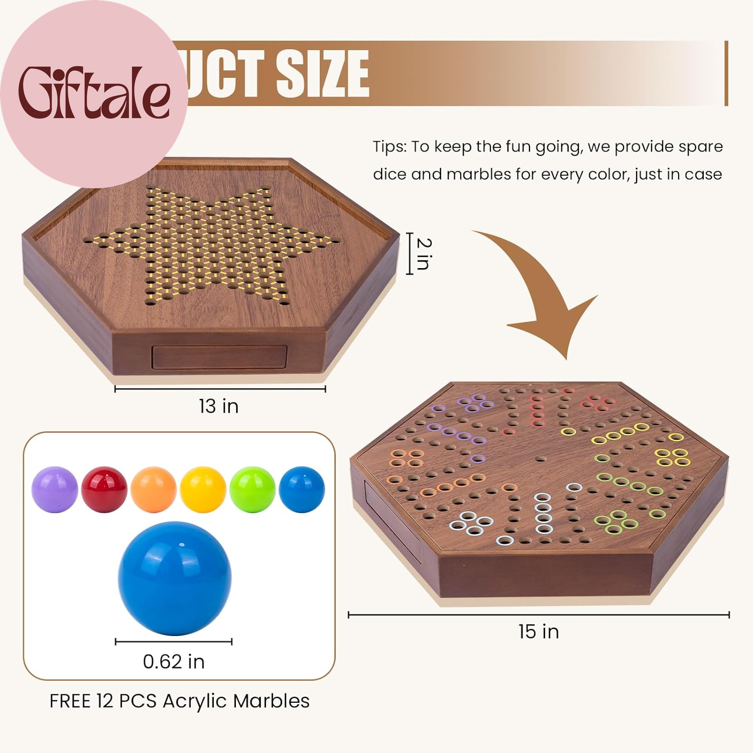 Chinese Checkers & Marble Board Game – 2-In-1 Double-Sided Wooden Board Game for