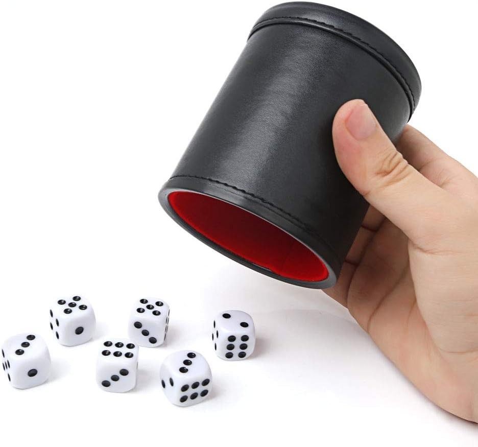 Felt Lined Professional Dice Cup – with 6 Dices Quiet for Yahtzee Game