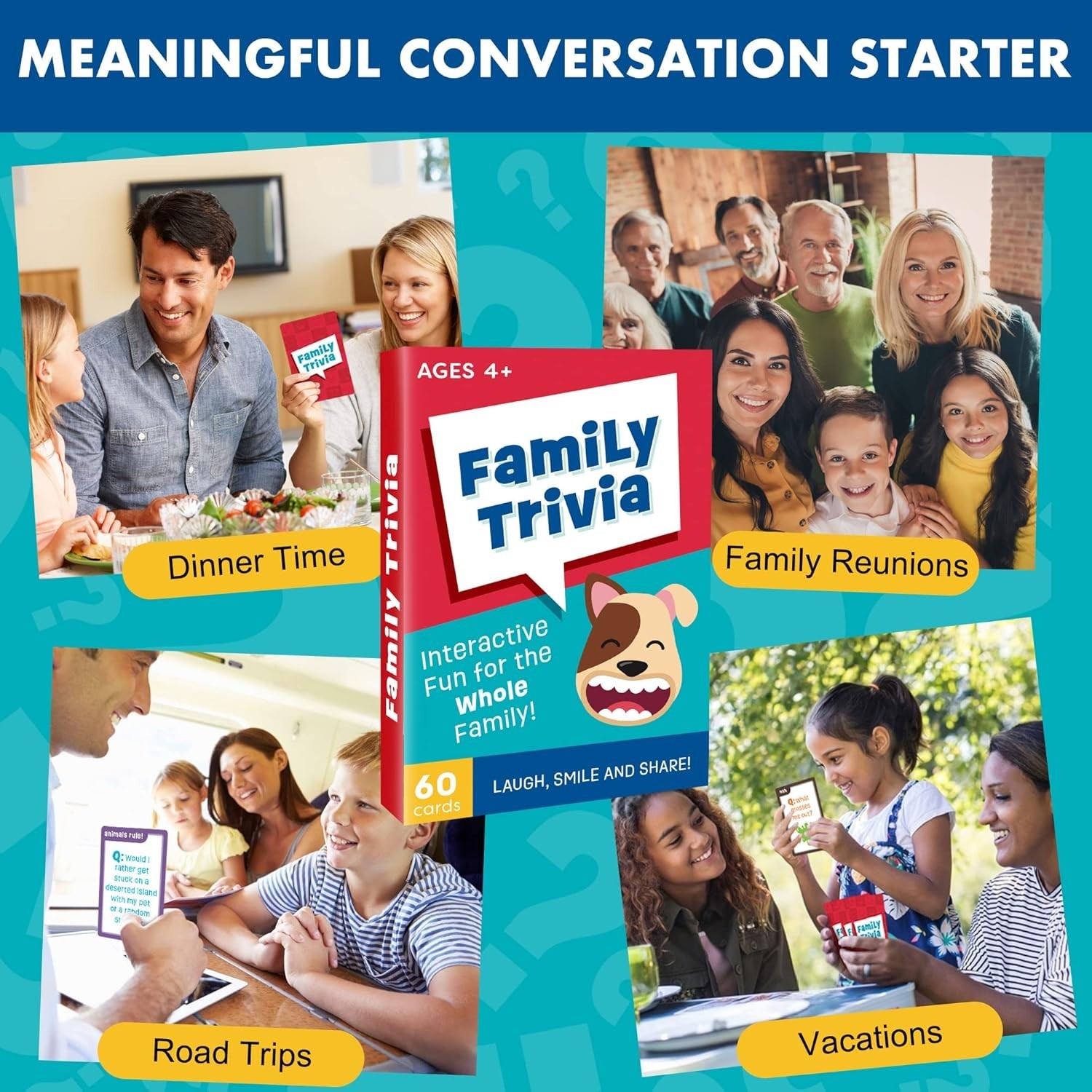 Family Trivia Game, 60 Fun Trivia Cards, Ages 4 and Up