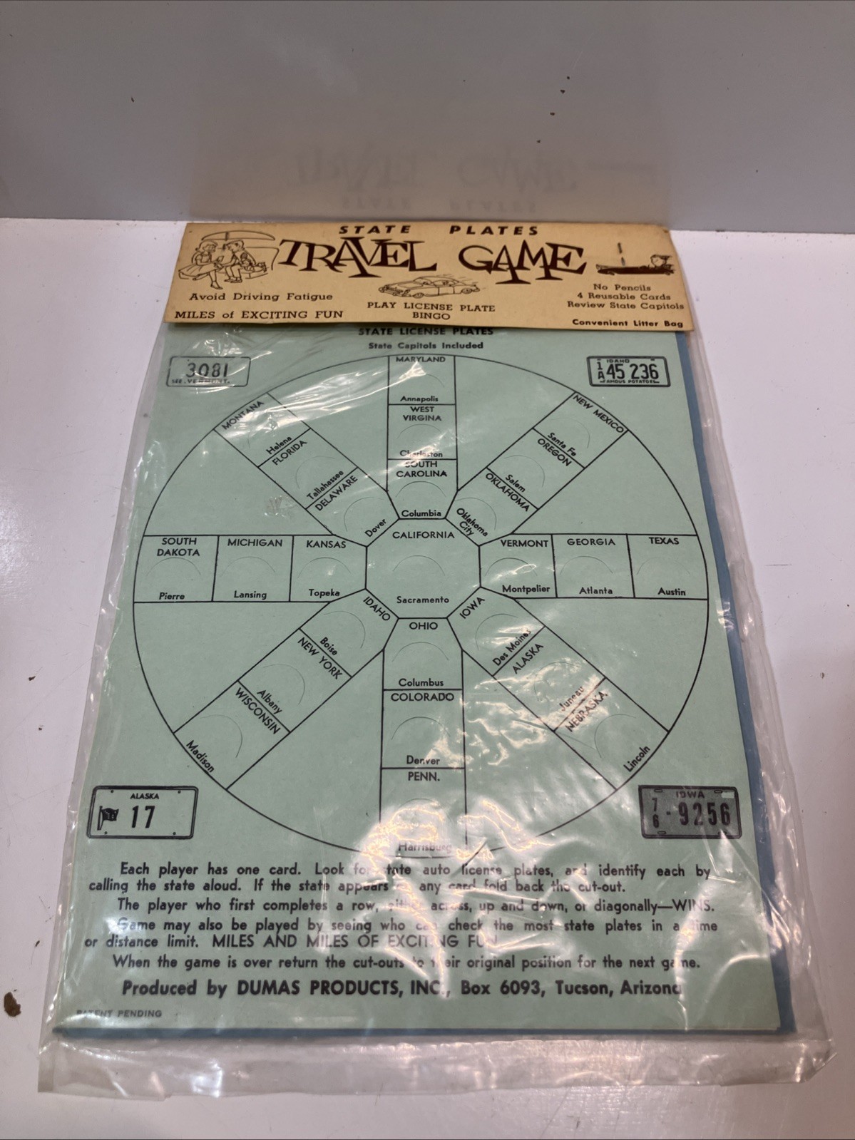 Vintage 1950s/60s Dumas Products License Number Plate Game Family travel set