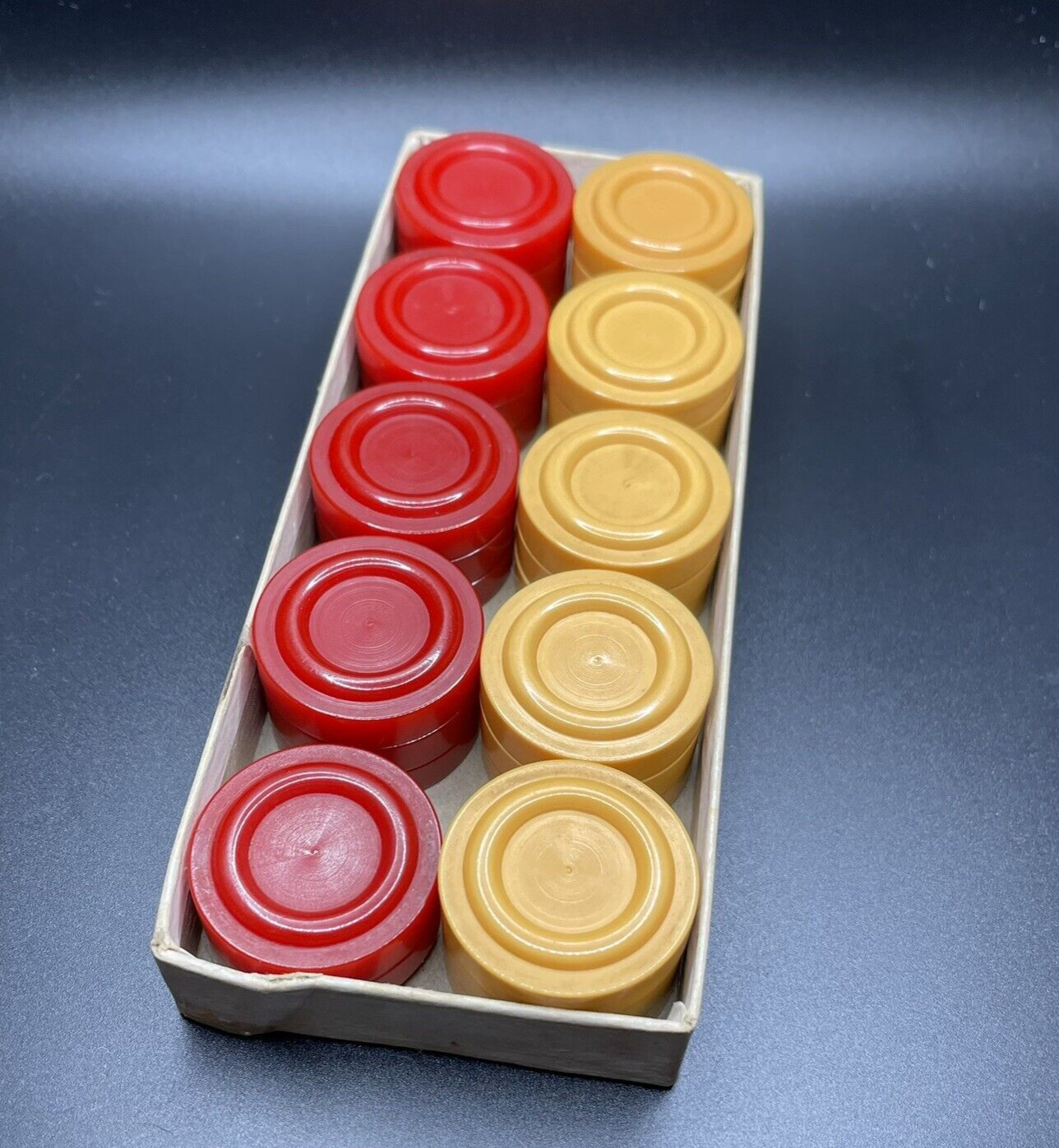 29 Vintage Bakelite RED & CREAM Backgammon Checker Pieces Set (1 missing)