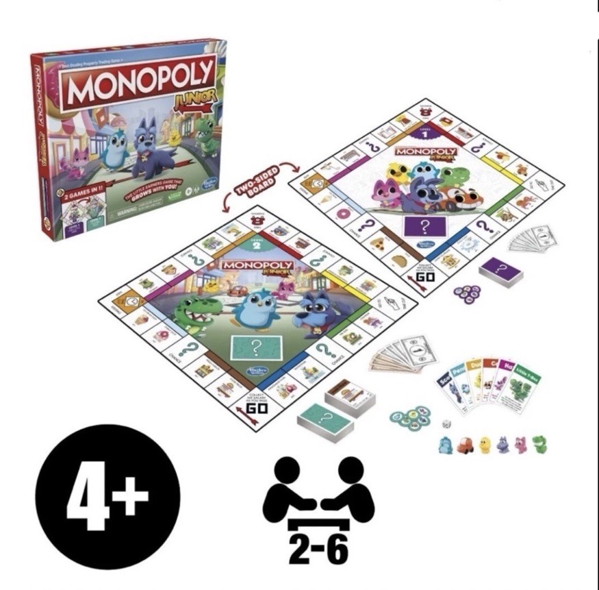 Monopoly Junior Board Game, 2-Sided Gameboard, 2 Games in 1, Monopoly By Hasbro