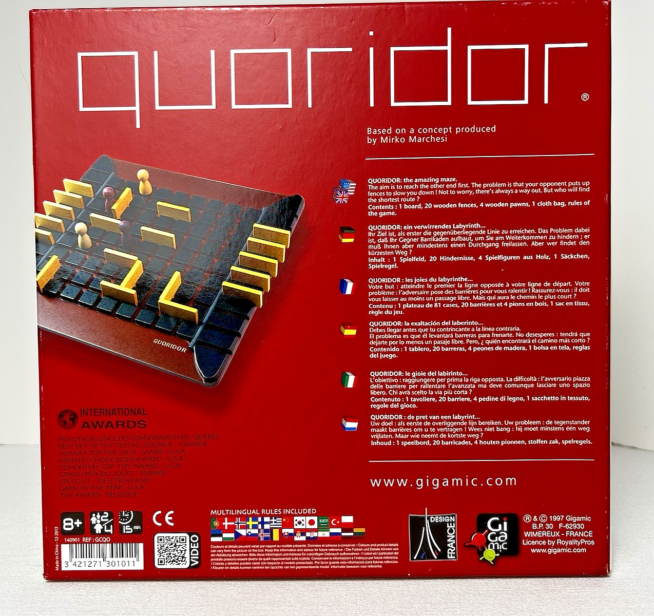 QUORIDOR: Abstract Maze Building & Maneuver Wood Board Game, Gigamic, COMPLETE