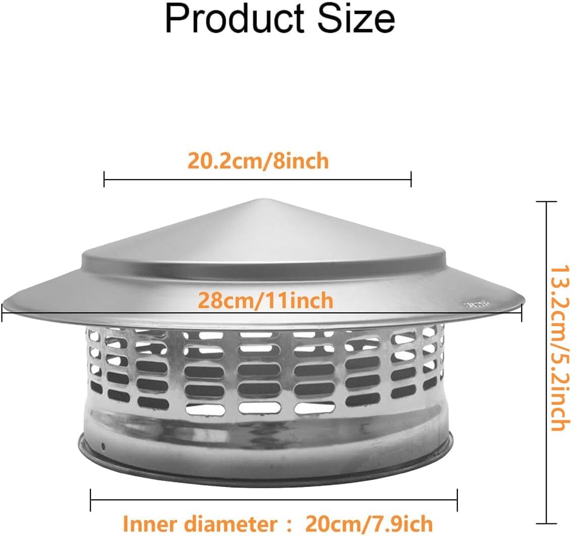 SOEKAVIA 8″ Round Chimney Caps, Tapered Top Cap with 200mm, Silver