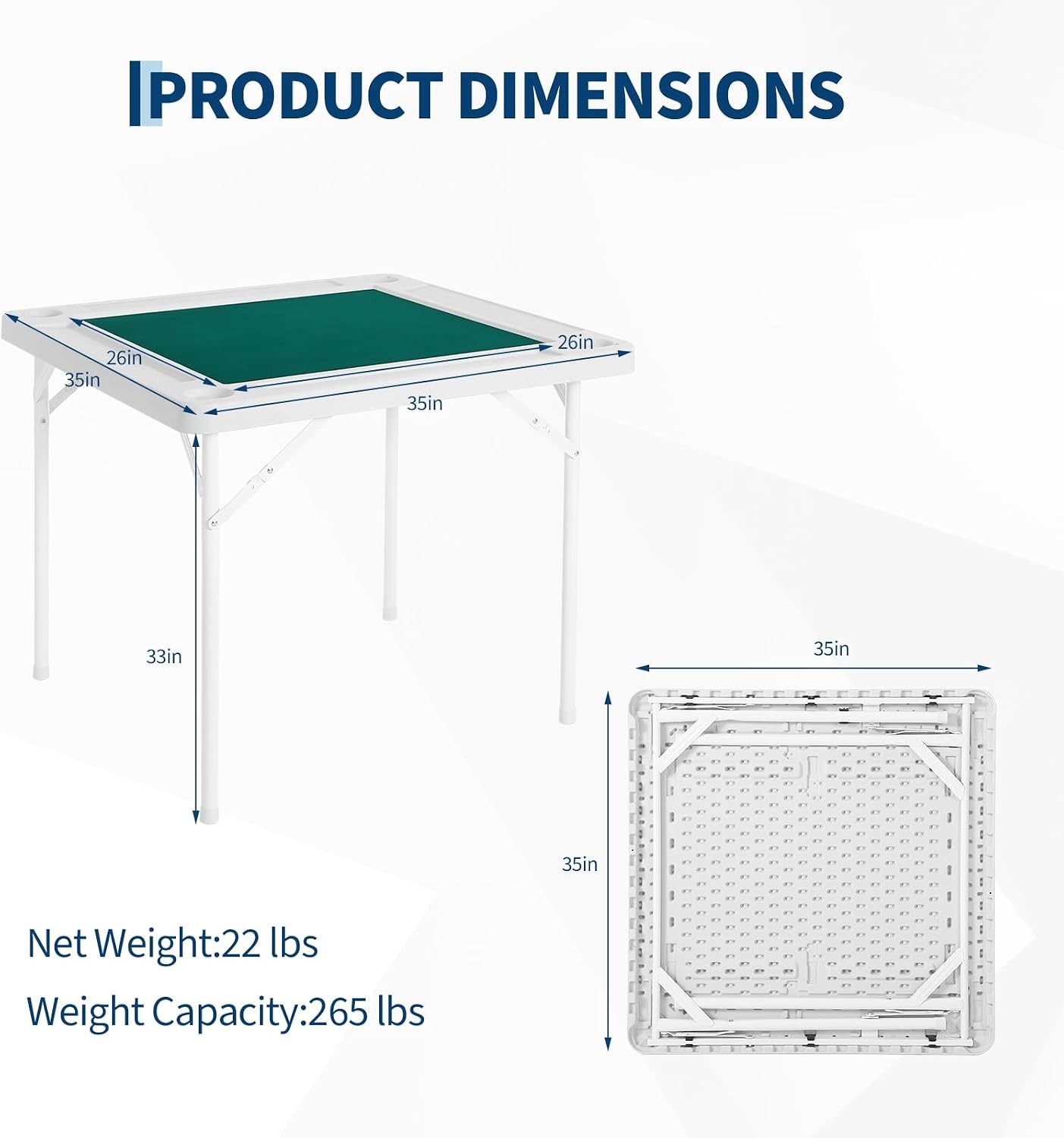 Mahjong Table 4Player Folding Card Table w/Cup Holders&Trays,HDPEwater-resistant