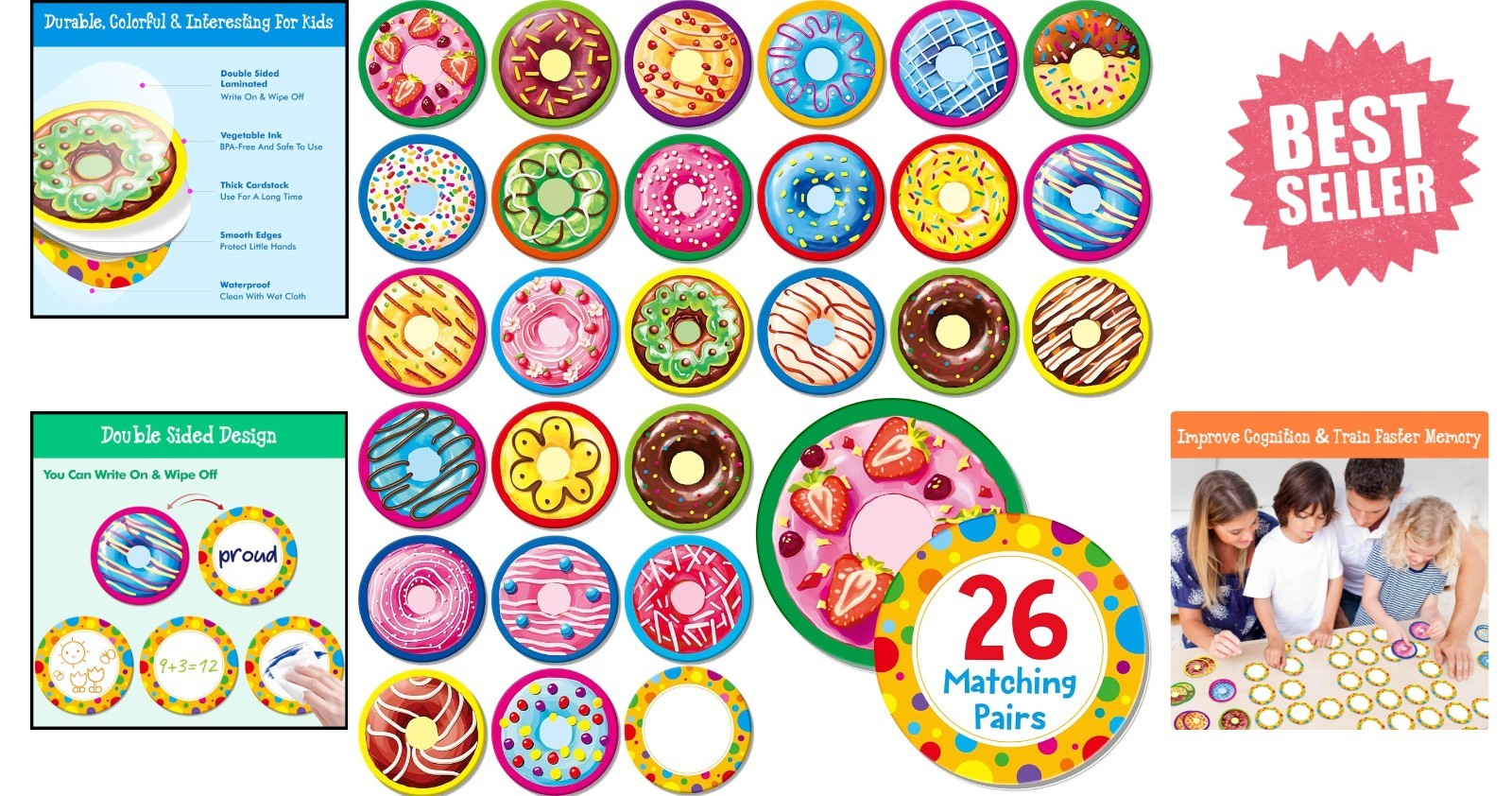 52 Durable Donut Memory Tiles – Engaging Educational Game for Preschool Ages 3-6
