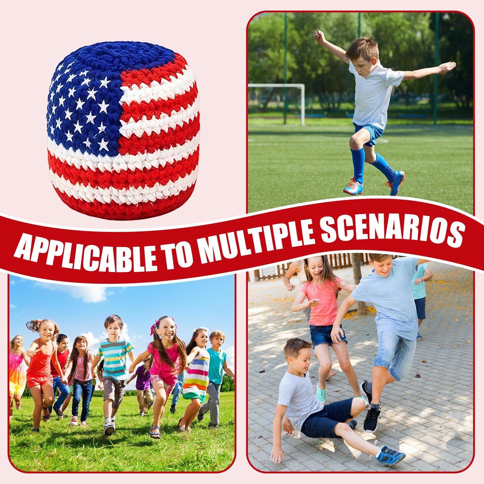 Harliver Patriotic Hand-Made Knitted Footbags, US Flag Shaped Crochet Hacky Sack