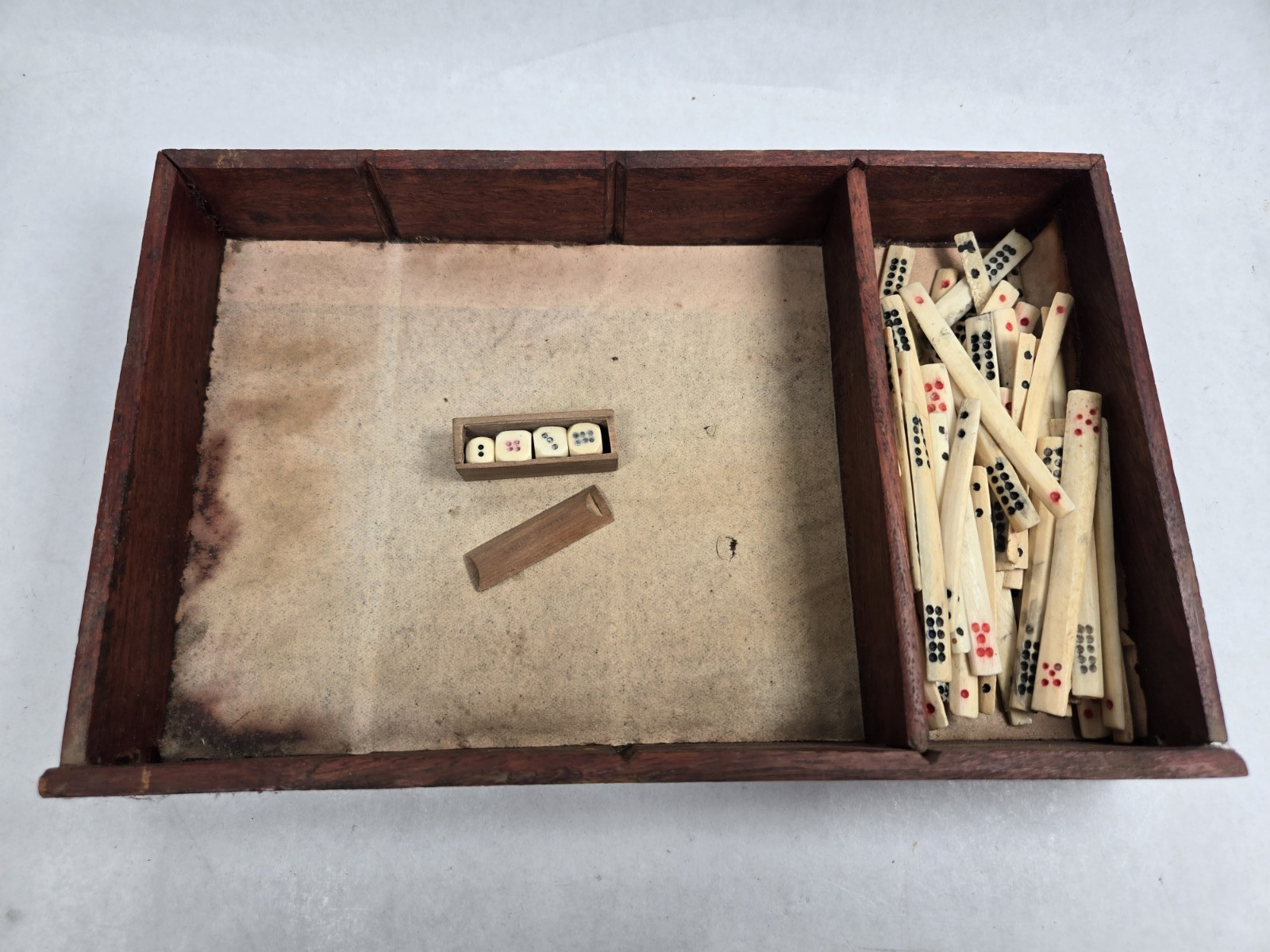 Mahjong Hand Carved Tiles in Original wood trays c.1920 Bamboo Bone 210 tiles +