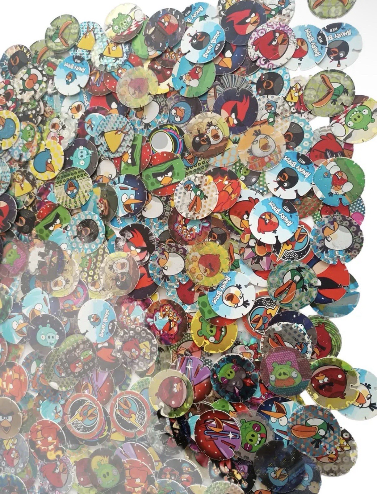 100 Angry Birds Tazos Caps Pogs Lot Mixed Holographic Collection