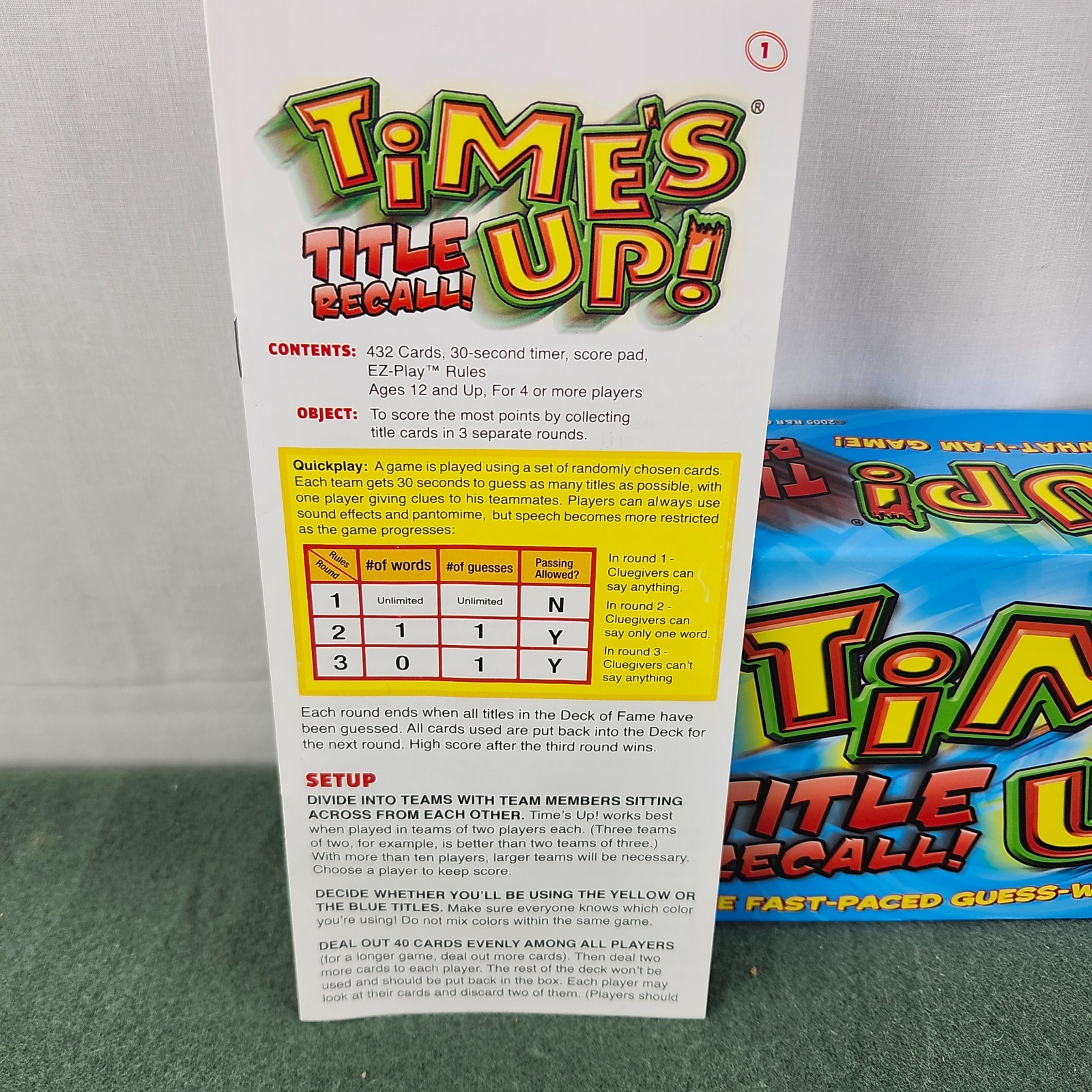 Time’s Up! Title Recall Party Game 4+ Players Ages 12+ R&R Games 2009