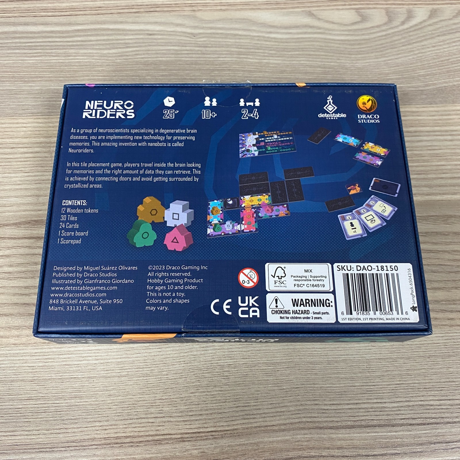 NEURO RIDERS COMPLETE BOARD GAME 2024 DRACO STUDIOS TILE-LAYING STRATEGY CARD