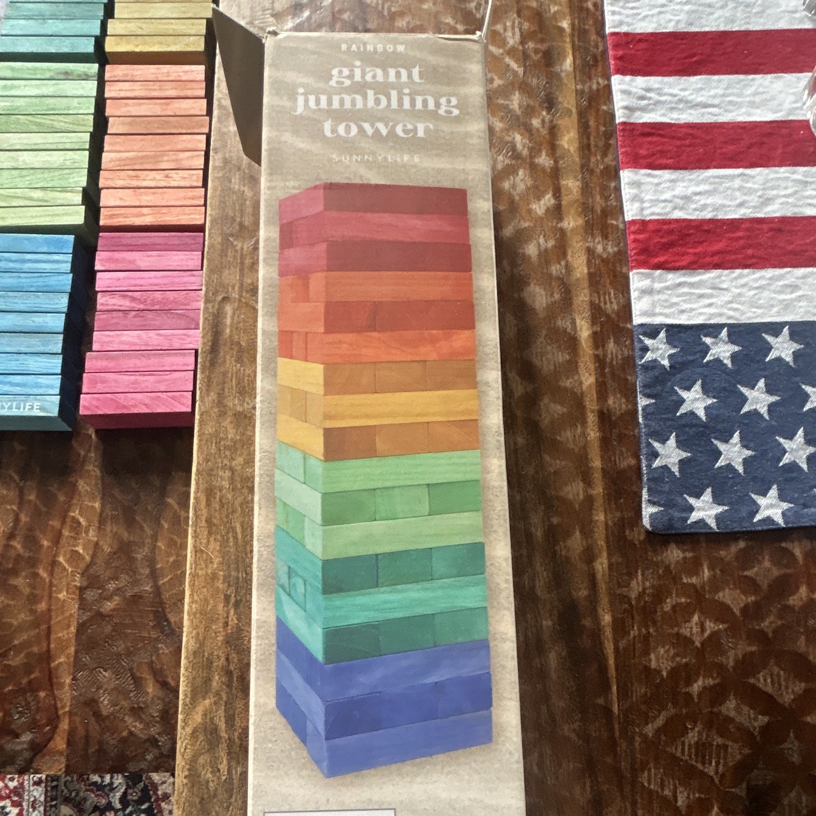 Sunnylife Rainbow Giant Jumbling Tower Wooden Block Stacking Game – Complete