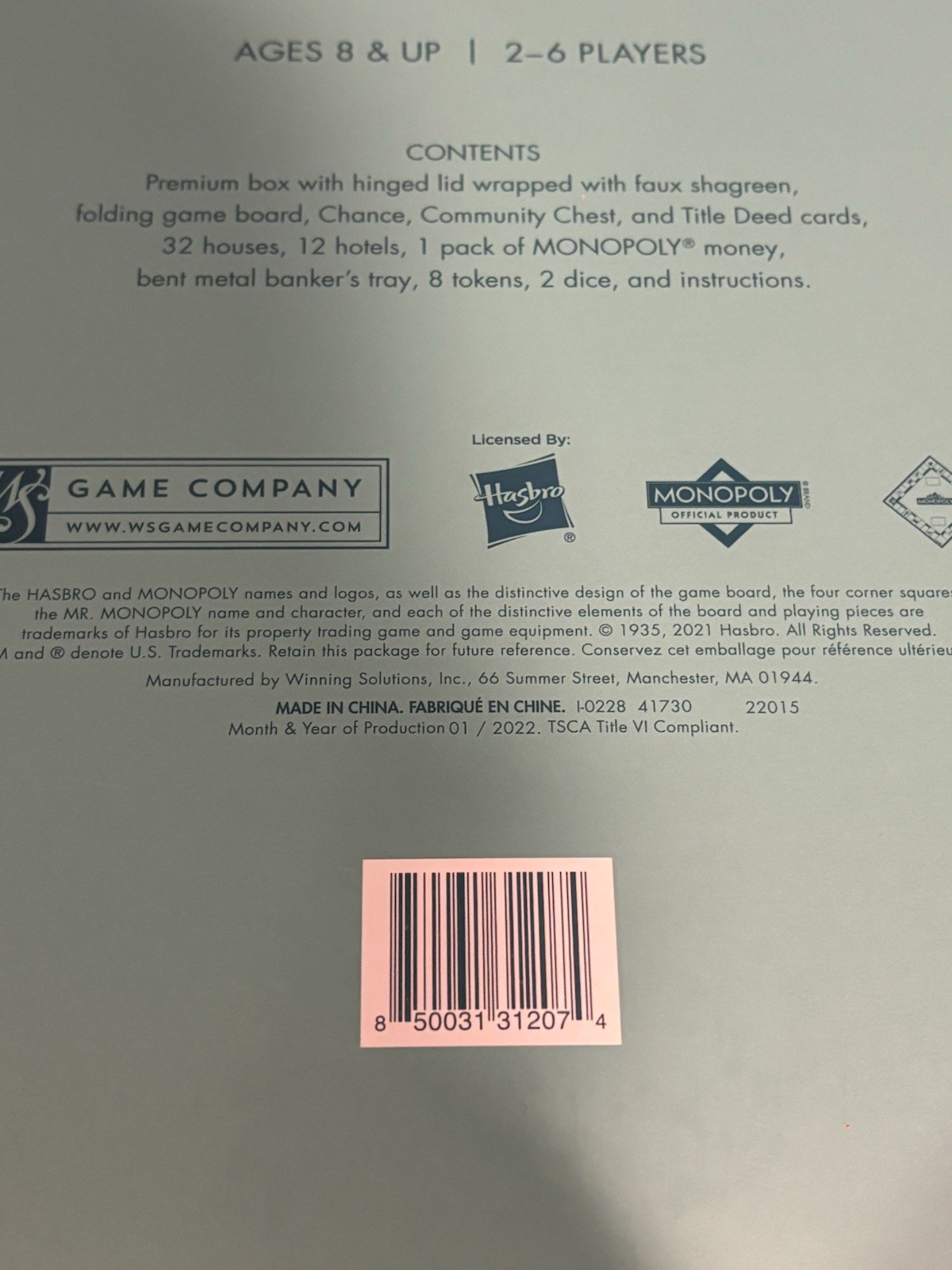 WS Game Company MONOPOLY Del Mar Shagreen Edition Luxury Board Game Brand New