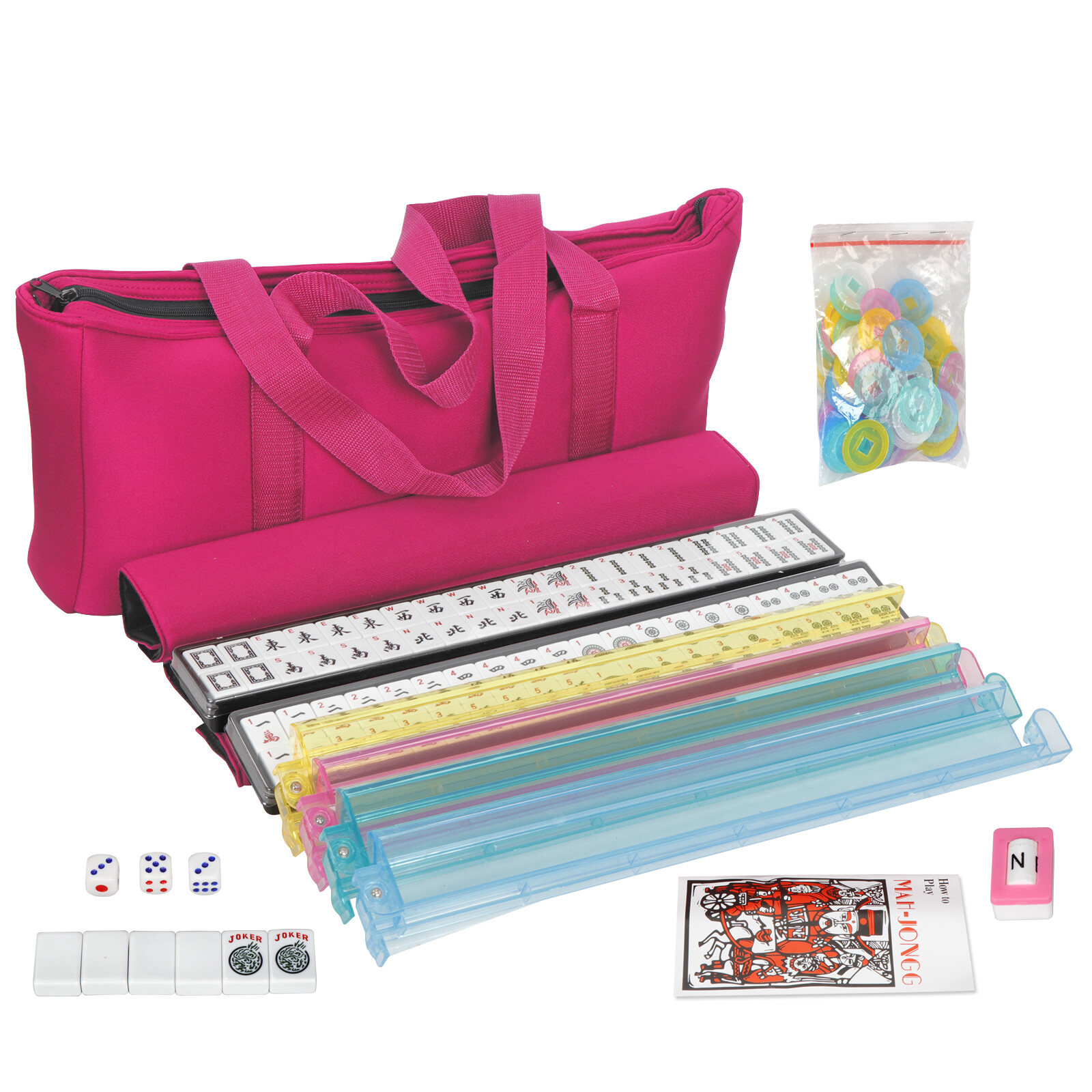 American Mah Jongg 166 Tile Mahjong Set 4 All-in-One Rack Pushers w/Portable Bag