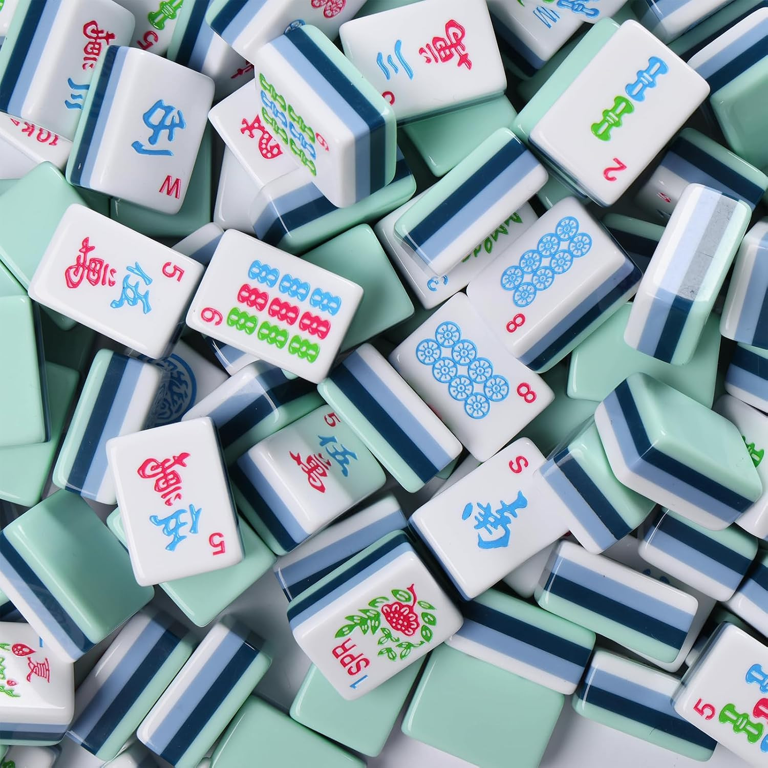 TIASUSAN 4 Layer Engraved American Mahjong Tile Set(Green), 166 Acrylic Mahjong