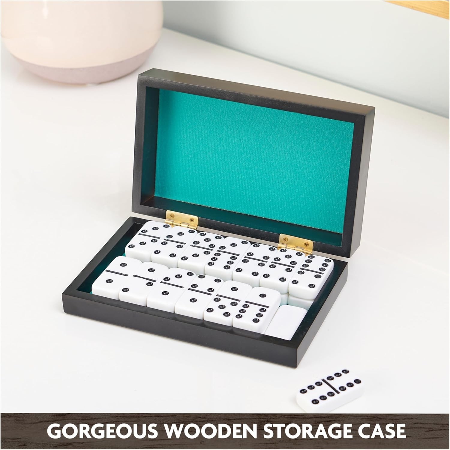 Juego de Domino Set de 28 Fichas Domino Doble Seis en Marfil inLined Wooden Case