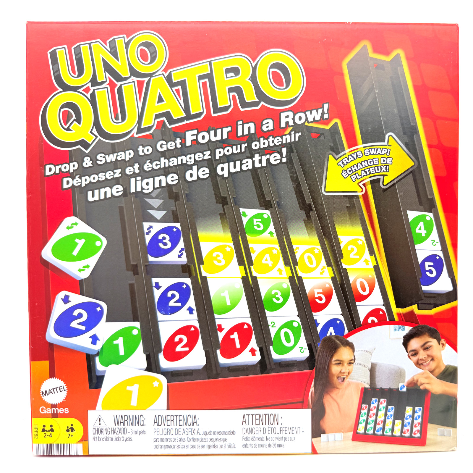 Uno Quatro Game Drop & Swap Family Party Game Board Games Age 7+ Mattel