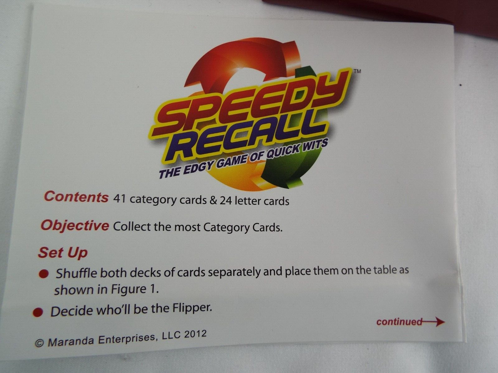 Speedy Recall The Edgy Game of Quick Wits Memory Cards
