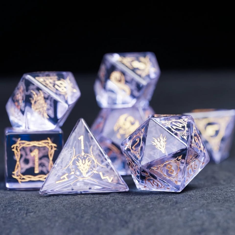 Light Purple Zircon Glass Dragon Themed COC DND Cthulhu D20TRPG RPG 7 Piece Dice