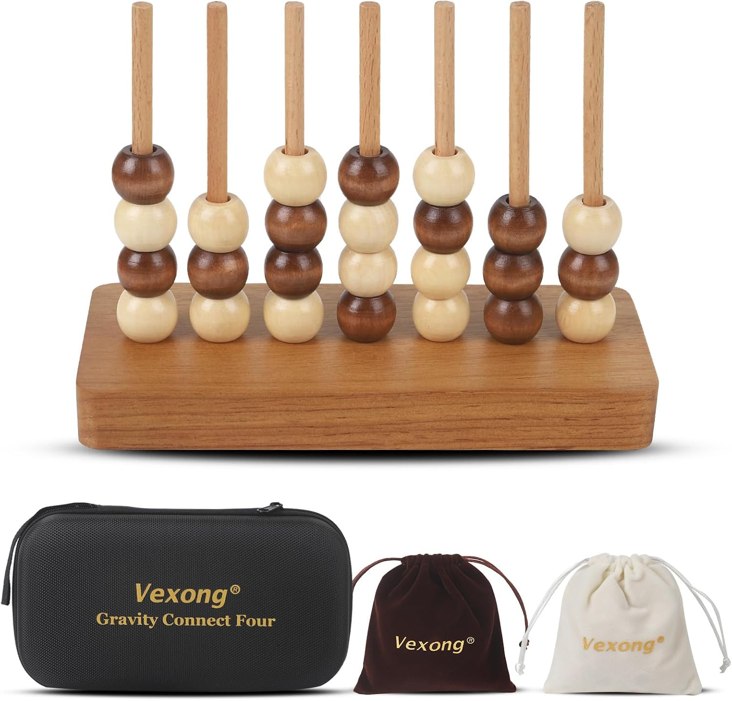 4 in a Row Game Wooden – 4 Connect in a Row Classic Strategy Game for Adults