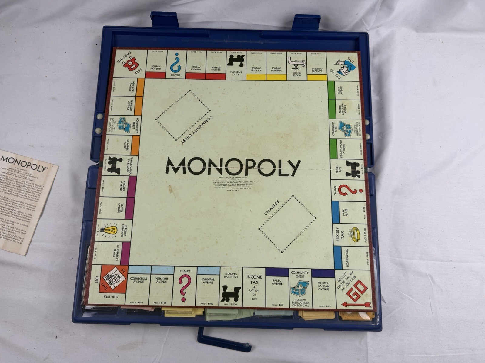 Vintage 1973 Monopoly Board Game Blue Hard Plastic Travel Case Complete