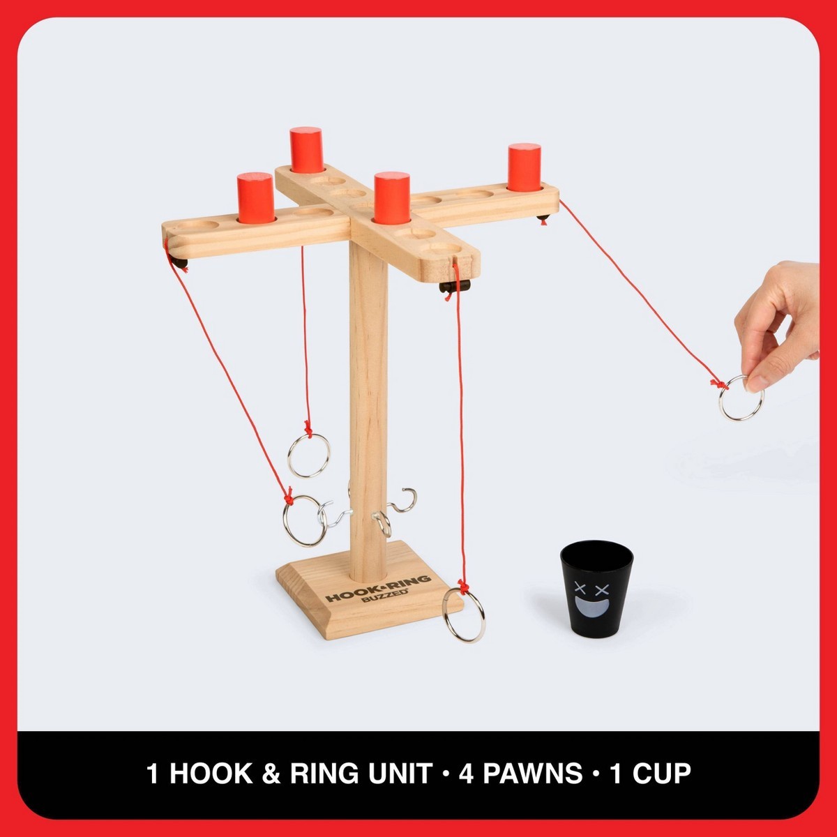 What Do You Meme? Buzzed 4-Way Hook & Ring Toss Game – Wooden Party Game