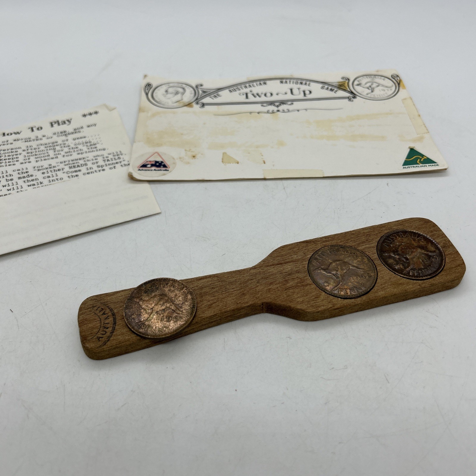 Vintage Two Up Wooden Game Coins Australia Penny King George Fair Dinkum