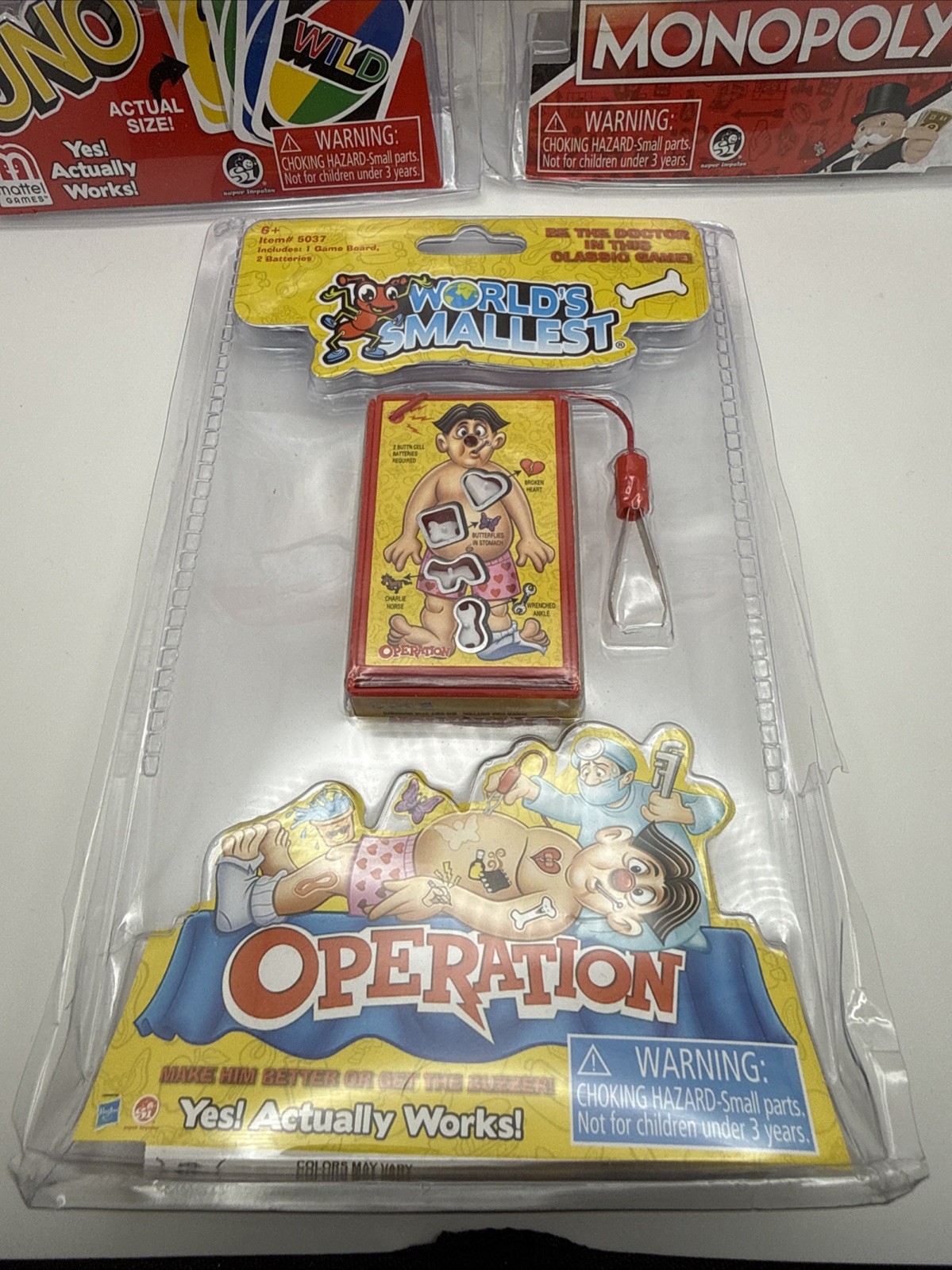 World’s Smallest Board Games Mini Toy Lot – Monopoly UNO Operation Brand New Set
