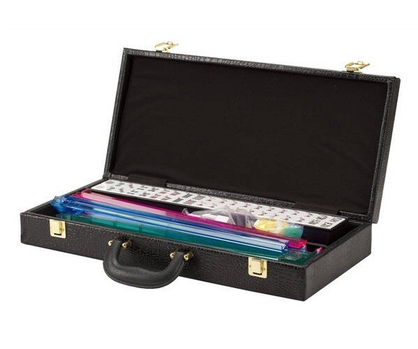 Western Mah Jong Game Set with Ivory Color Tiles in Alligator Carrying Case