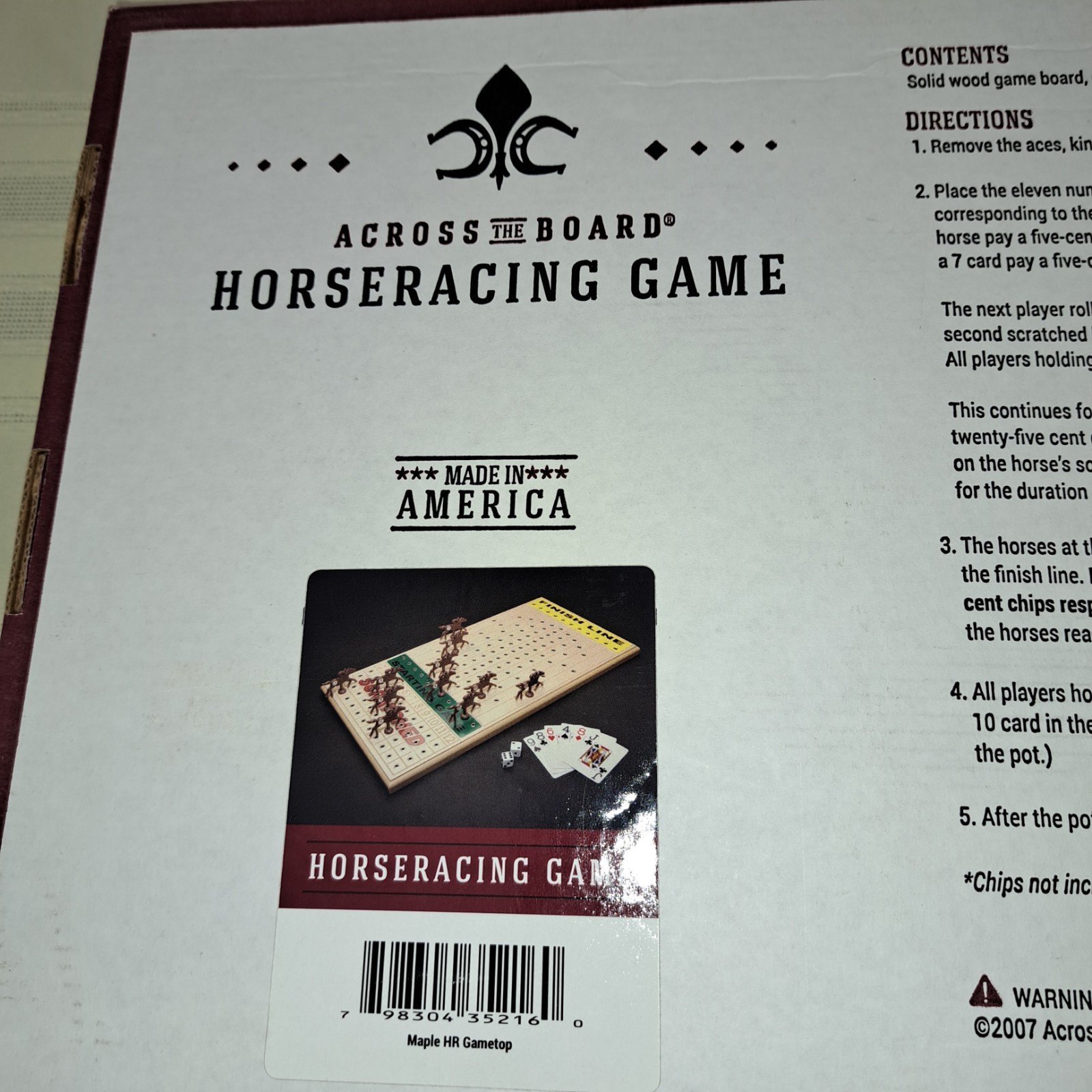 Across The Board Horse Racing Horseracing Game Handcrafted Wood Board, 2007, NIB