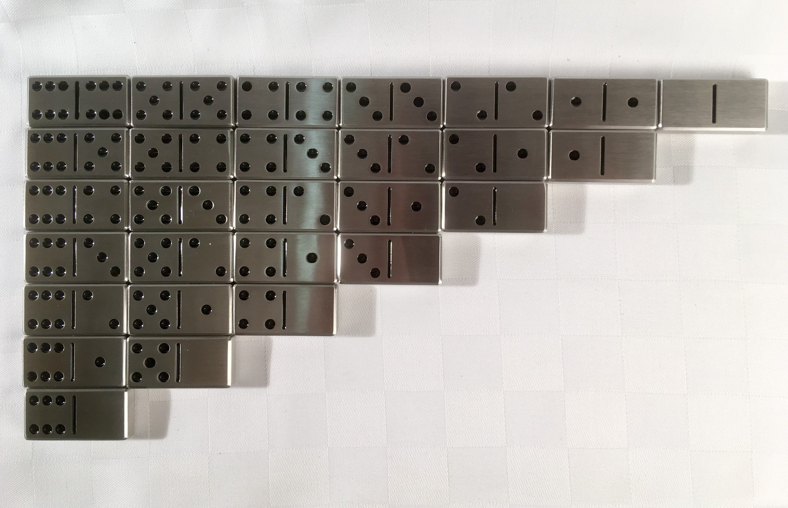 Double Six Set of Stainless Steel Dominoes – Black Dots