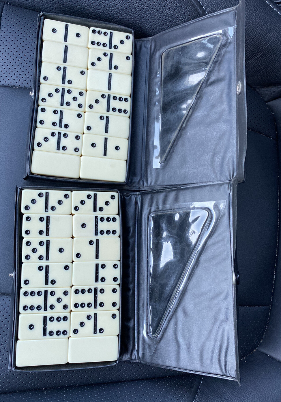 Set of 2 – Trade Mark Double Six Dominoes Set of 28 w/ Black Storage Case – Vtg