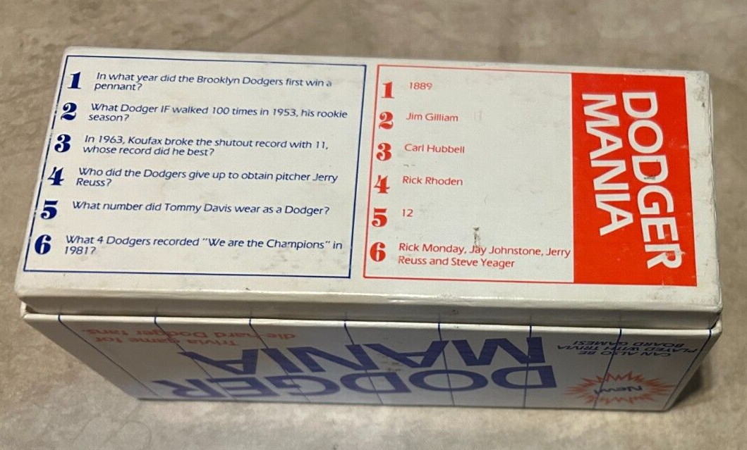 1985 Los Angeles Dodger Mania Trivia Game Die-Hard Fan Edition Trivial Pursuit